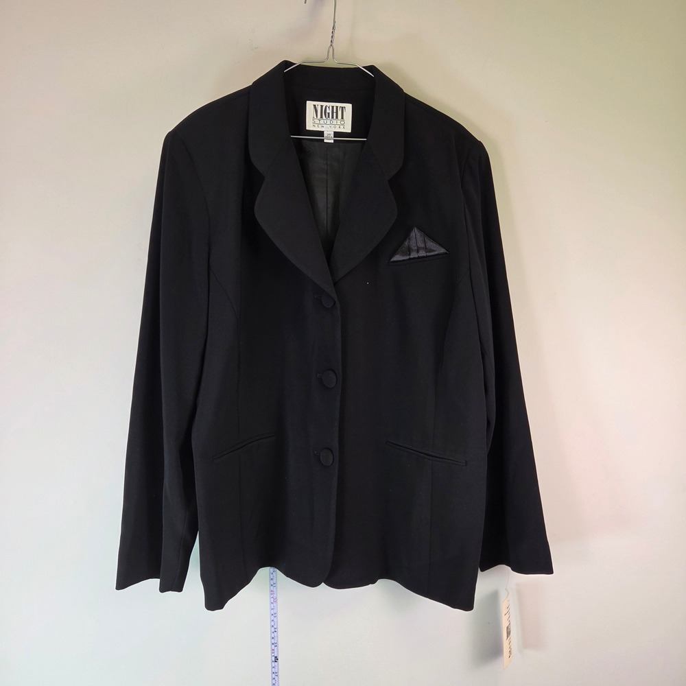 Moshita Night Studio Black Evening Blazer Jacket Satin Pocket Square Size 20